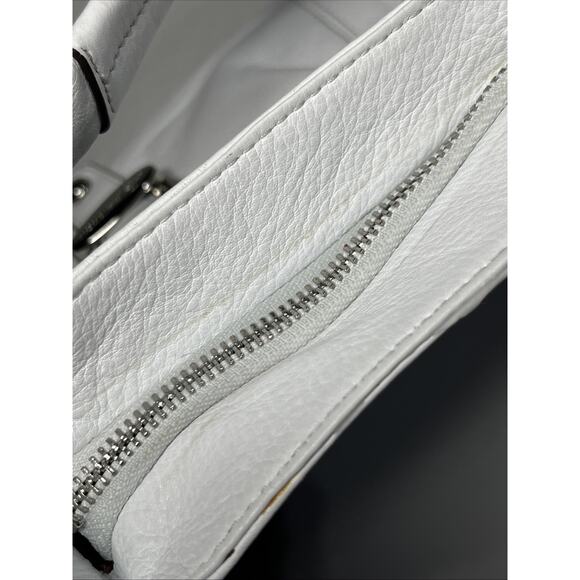 B Makowsky Leather Handbag Shoulder Bag White Hobo with Buckles Top Zip Pleats - Picture 8 of 14